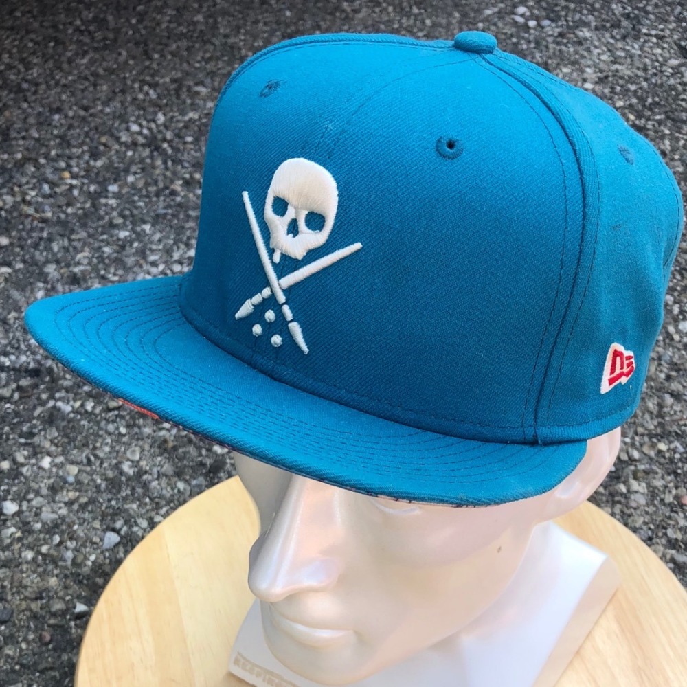 Sullen Art Collective Snapback Hat New Era Teal Skull Crossbones Tattoo Artist